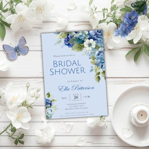 Something Blue Bridal Shower Invite Template, Blue Hydrangea Bridal Shower Invitation, Light Blue Floral Bridal Shower Invitation