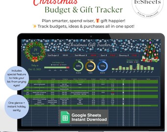 Christmas Gift Tracker Spreadsheet, Holiday Budget Planner (Google Sheets)