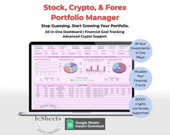 Gestionnaire de portefeuille d'investissement : tableau de bord Google Sheets, cryptographie, actions, forex (guide PDF inclus)