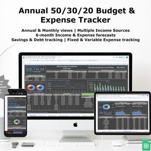 Annual Budget Google Sheets Spreadsheet Template | Expense Tracker& Budget Planner Monthly Yearly for Family Couples Savings Debt