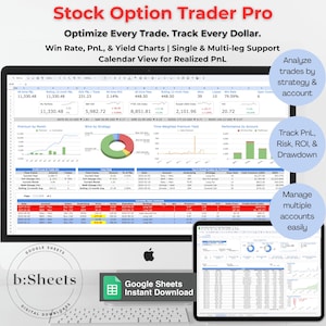 Stock Options Journal Spreadsheet Template for Google Sheets | Multi Strategy Support | Multi-Leg Support | Performance Analysis | PnL ROI