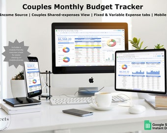 Couples Budgeting Dashboard | Couples Expense Tracker | Monthly Budget Spreadsheet | Google Sheets Template with Mobile View