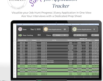 Job Application Tracker Spreadsheet - Job Interview Prep Journal (Google Sheets Template)