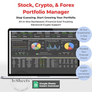 Seguimiento de cartera de inversión: Panel de Hojas de Cálculo de Google, Criptomonedas, Acciones, Forex (Descarga digital)