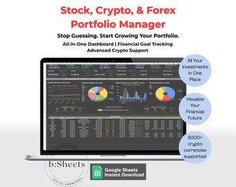 Investment Portfolio Tracker: Google Sheets Dashboard, Crypto, Stocks, Forex (Digital Download)