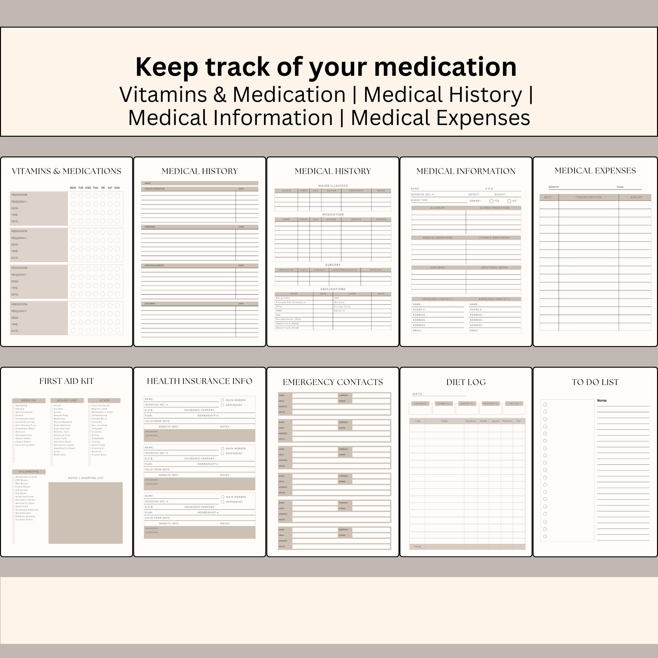 Medical Tracker Bundle, 30 Medical Planner Printable, Medication ...