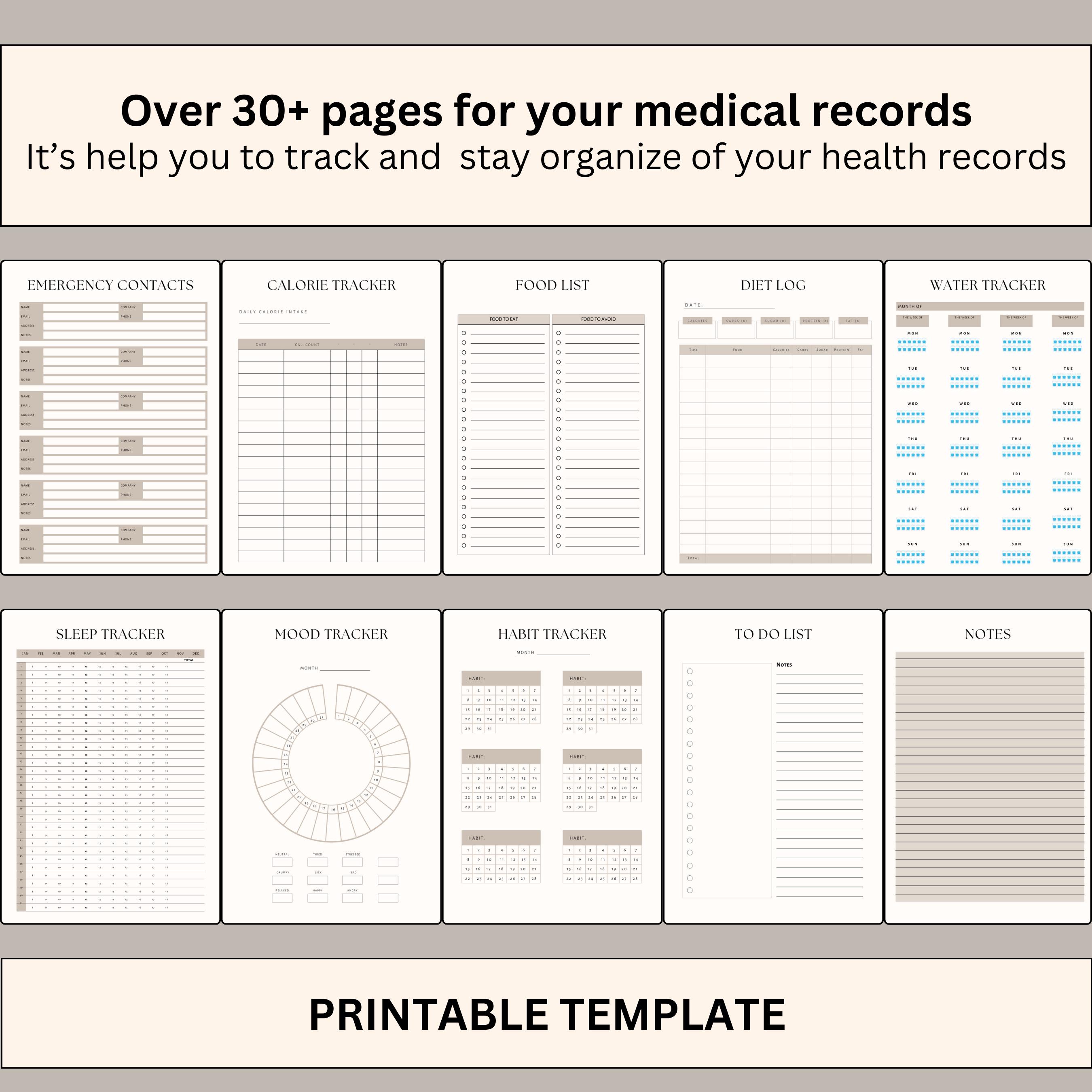 Medical Tracker Bundle, 30 Medical Planner Printable, Healthcare ...