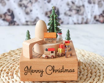 Customized wooden music box/carved name music box/baby shower gift/personalized music box gift/Christmas Gift Train