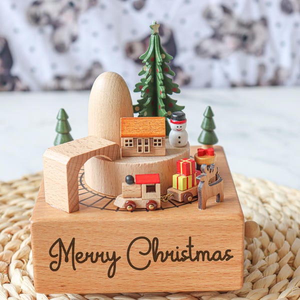 Custom Wooden Music Box with Moving Train, Baby Shower Gift