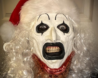 Art the Clown Santa Christmas Clown latex half mask set! Terrifier 3 Comes with: mask, Santa hat, wig, beard piece! (READ)