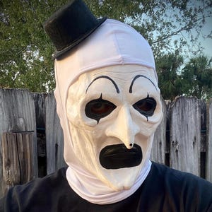 Artsy Clown Crazy Killer Mime Latex Half Mask (Comes with white Balaclava and tiny hat)