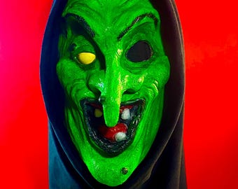 Vintage Halloween Witch Latex Half Mask With Hood