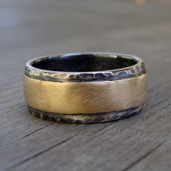 Two-Tone Wide Wedding Band Recycled Oxidized Sterling Silver