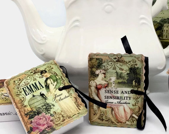 JANE AUSTEN Tea Gift | Organic Tea Mini Books Literary Book Boxed Set | Persuasion Emma Northanger Abbey Pride & Prejudice Mansfield Park