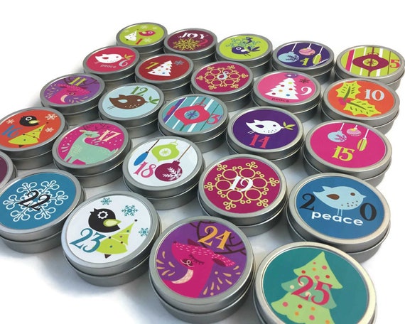 Modern Bright Christmas Advent Calendar Tins Magnetic Countdown Kit