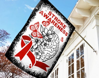 Stroke Awareness Garden Flag, Stroke Awareness Brain Flag, Red Ribbon Decoration Flag SKVS56