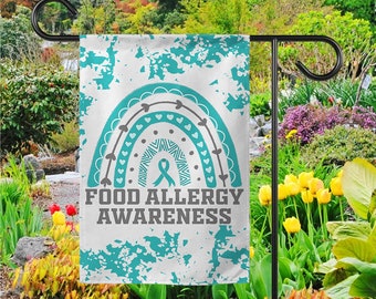 Food Allergy Awareness Garden Flag, Welcome Sign, New Home, Decorative House Banner, Teal Awareness Ribbon, Support SKUM30