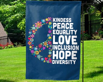 Kindness Peace Equality Love Inclusion Hope Diversity Double-sided Flag, American Peace Flag, Hippie Peace Flag, Hippie Soul Decor SJ3231