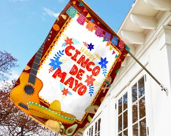Happy Cinco De Mayo, Cinco De Mayo Yard Flag Template, Cinco De Mayo Sublimation PNG Design, Digital Download, Mexican Clip Art SKU434