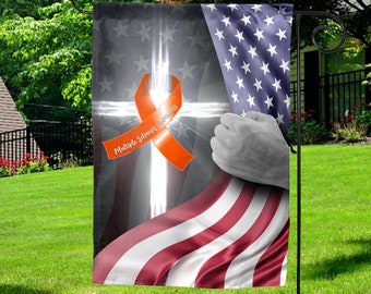 Multiple Sclerosis Awareness Orange Ribbon Cross American Garden Flag, Orange Ribbon Decoration Flag, Multiple Sclerosis Support Gift SKUF21