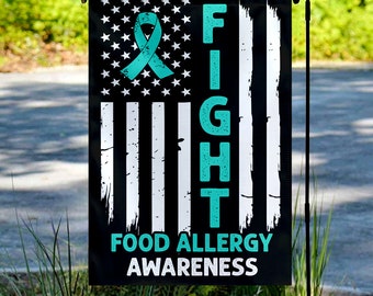 Personalized Food Allergy Grey Ribbon Garden Flag, Food Allergy Awareness Flag, Inspirational Support Gift Outdoor Decor Double Sided SKUM31