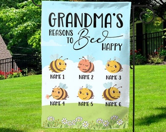 Personalized Bee Happy Custom Garden Flag, Garden Flag For Grandma, Grandparent Grandma Gifts, Bee Garden Custom Decor SJYK03