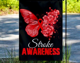 Stroke Awareness Garden Flag, Raise Awareness Flag, Brain Ischemia, World Stroke Day Fighter, Poor Blood Flow, Red Ribbon Shirt SKUM34