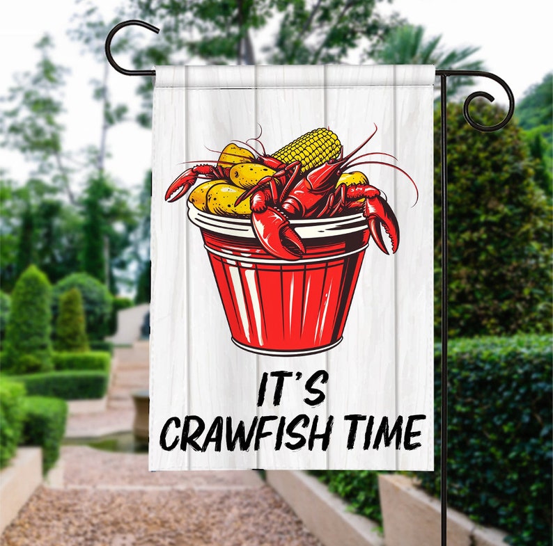 Crawfish Boil, Crayfish Flag, Crawfish Boil Garden Flag, Spring Garden Flag, It's Crawfish Time, Crawfish Party Gift, Cajun Flag SKU443 image 1