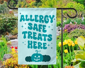 Allergy Safe Treats Here Garden Flag, Teal Pumpkin Flag, Food Allergy Awareness, Teal Pumpkin Project, Allergy Friendly Flag SKUM28