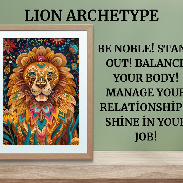 Lion archetype art prints set of 12, element of fire, printable wall art, Latin American miniature, wall art decor, digital prints, download