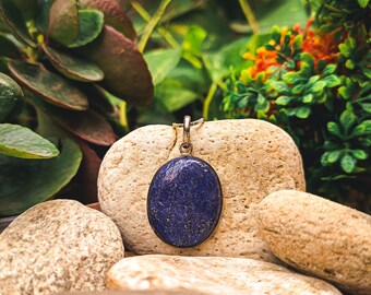 Lapis Lazuli Oval Pendant • Deep Blue Celestial S • 925 Silver Plated Jewelry