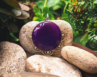 Pingente artesanal de ágata roxa em prata de lei 925 • Colar de ágata natural • Moldura de prata • Joia boho • Cristal de cura - Presente para ela