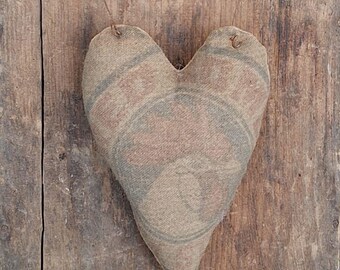 Rustic Heart Ornament with Red Comb Chicken Feedsack Logo (Choice of 1)