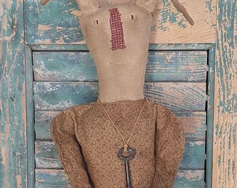 Primitive Rabbit Doll with Carrot & Seed Packet Hang Tag - OOAK Handmade Folk Art