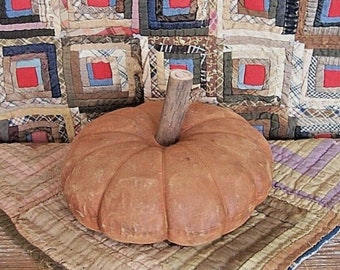 Primitive Grungy Orange Flat Pumpkin, Halloween or Thanksgiving Farmhouse Decor #2 - READY TO SHIP