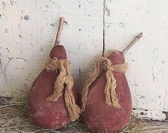 Primitive Pears (set of 2), Grungy Painted Produce forAmericana Decor