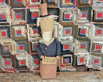 Primitive Uncle Sam Doll, Rustic Patriotic Americana Decor, 4th of July, Really Handmade - READY TO SHIP