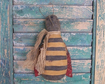 Primitive Bumblebee Doll (Blossom), Hand Painted Honey Bee, Summer Cottagecore, Farmhouse Decor- READY TO SHIP