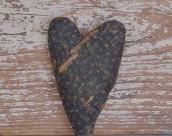 Primitive Heart Ornament made from Antique Quilt with Itty Bitty Stars - WORN OUT - #25