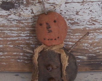 Pequeña muñeca de calabaza primitiva, decoración rústica de Halloween n.° 4