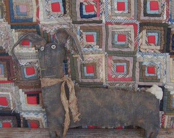 Extreme Primitive Black Bunny Doll, Rustic Farmhouse Rabbit Decor