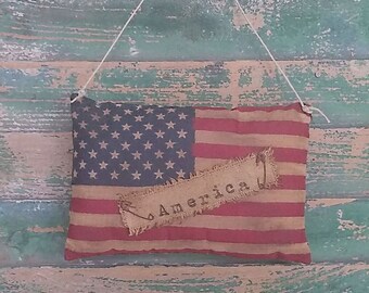 American Flag Ornament - AMERICA, Handmade Farmhouse Bowl Filler, 4th of July Tiered Tray Decor, Red White Blue - READY to SHIP
