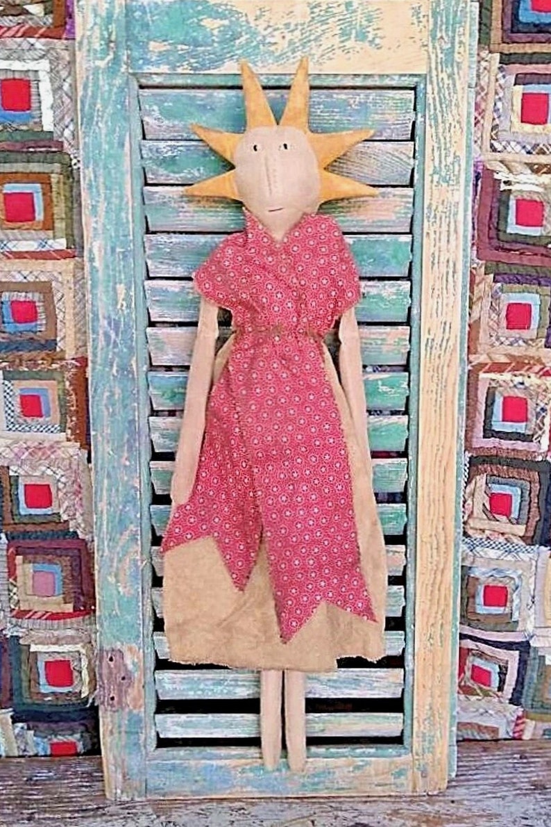 Primitive Miss Liberty Doll, Rustic Americana, Cottagecore Decor, Farmhouse 4th of July READY TO SHIP image 2