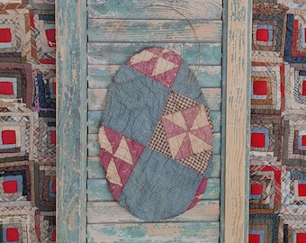 BIG Tattered Egg Wall Decor made from Antique Quilt, Rustic Easter Hanger