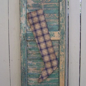 Primitive Christmas Stockings, Blue Homespun Plaid Christmas Stockings, Rustic Decor 2 available READY TO SHIP image 2