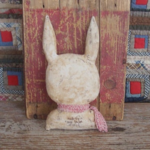 Primitive Rabbit Doll, Bunny Bust, Rustic Farmhouse Spring Decor, Easter Bunny Rabbit, Tiered Tray Decor, Grungy White 4 READY TO SHIP image 2