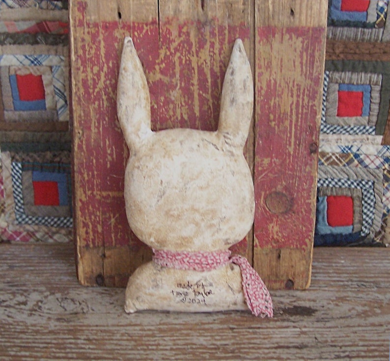 Primitive Rabbit Doll, Bunny Bust, Rustic Farmhouse Spring Decor, Easter Bunny Rabbit, Tiered Tray Decor, Grungy White 4 READY TO SHIP image 2