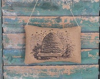 HANDMADE - Rustic Bee Skep Ornament, Primitive Farmhouse Decor