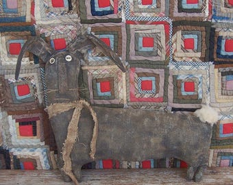 Primitive Black Bunny Doll, Rustic Farmhouse Rabbit Decor