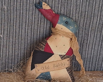 HANDMADE - Primitive Rabbit Doll made from Antique Quilt Top, Cupboard Tuck or Shelf Sitter - "Old Rabbit"